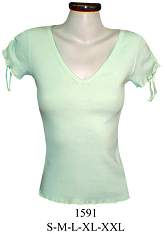 1591 Polera  Escote en v  Manga con Tiras para Recoger  Tallas: S-M-L-XL-XXL  Tela: Pu&ntilde;o o Lycra