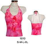 1610 Polera Escote en Amarrada al Cuello  con Ruchas Tallas:S-M-L-XL Telas: Lycra Estampada, Telas  Elasticadas