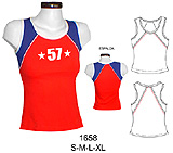 1658 Polera sin manga con corte estilo raglan,  Tallas: S-M-L-XL, Telas: Lycra Algodón - Lycra Nylon, Consumo: (Talla L) Rojo 55 cms. aprox. - Azul 30 cms. aprox. - Blanco 10 cms. aprox.