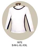 1672 Polera  Raglan con Franjas   Tela :Gamuza , Lycra  Nylon  , Consumo: 0.90 mts Blanco , 0.45 Negro Aprox (T.L)