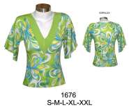 1676 Polera  Manga Kimono, Tallas: S-M-L-XL ,Tela : Lycra , Consumo: (Talla L)   0.80 metros Estampado , 0.40 metros Liso aprox. 