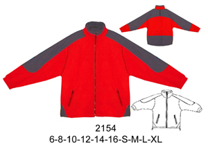 2154 Polerón de polar con cierre, aplicaciones en tela de parka, Tallas: 6  al 16 S-M-L-XL, Telas: Polar y tela de parka - Franela, Consumo Talla 12: Polar Gris 0.20 mts. - Polar Rojo 1.40 mts. - Tela parka 0.60 mts.