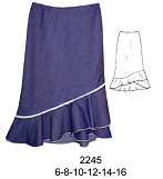 2245 Falda Asimetrica Tela Cortada al Sesgo con Ruchas en Basta Tallas: 6 al 16 38 al 50 Tela: Crepe , Gaza, Kochivo,Jeans 7onz.