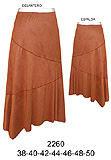 2260 Falda asimétrica, con cortes en diagonal, cintura con elástico, Tallas: 38 a la 50, Telas: Gamuza Swit - Crepe, Consumo: 1,60 mts. aprox.