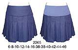 2265 Falda a la cadera plizada con rebeca, Tallas: 38-40-42-44-46, Telas: Mezclilla 7 onz. Consumo: 1 mt. aprox.