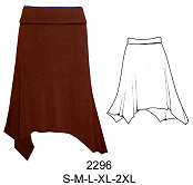2296 Falda  Asimetrica Pretina Doblada  ( Largo 54 cms.),Telas Elasticadas - Lycra Tallas: S-M-L-XL Consumo: 1.30  Metros Aprox.