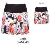 2304 Falda a la Cadera con Faldon Semi-PlatoTelas Elasticadas - Lycras ,Tallas: S-M-L-XL-2XL Consumo Estampado  0.70 , Consumo Negro 0.25 Metros ( T.L) Aprox.