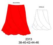2313  Falda 5 Piezas con Rucha en Basta , Tallas: 38-40-42-44-46 Tela: Lino , Mezclilla 7 onz. ,  Consumo : 1.70  Metros (T.46) Aprox. 