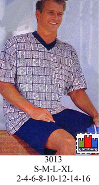 3013 Pijama Adulto manga corta, pantal&oacute;n corto, Tallas: S-M-L-XL, Telas: Jersey, Gamuza