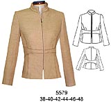5579 Blazer cuello mao entallado con cierre (Largo 63 cms.) cierre 45 cms. (Bronce envejecido), Tallas: 38-40-42-44-46-48, Telas: Crepe - Boucle - By Strech - Lino, Consumo: (Talla 46) Tela 1.60 mts. aprox. - Forro 1.30 mts. aprox.