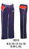 9913 Pantalón de Buzo Dama a la Cadera con cortes y vivos,  Tallas 6 al 16 - S-M-L-XL, Telas: Franela, Pretina en Puño
