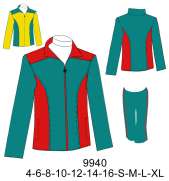 9940 Buzo Semi-Entallado con Cuello y Cierre ( Largo 57 cm), Tallas: S-M-L-XL, Telas: Franela Polyester , Polar , Consumo: (Talla s) Verde  1.15 metros ,Rojo 0.45 metros . Pantalon  1.20metros  aprox.