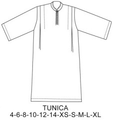 Túnica cuello mao, con cierre, Tallas: S-M-L-XL-4-6-8-10-12-14, Tela: Polycron,  Consumo: (Talla 10) 2.20 mts. aprox. - (Talla L) 3.30 mts. aprox.